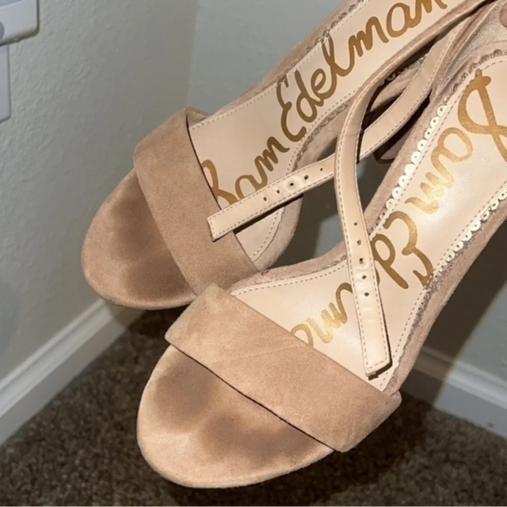 Sam Edelman Yaro Beige‎ Tan Neutral Suede Leather Block Heel Sandals